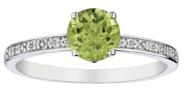 Genuine Peridot & .03 Carat of Diamonds Ring, 10kt White Gold.....................NOW