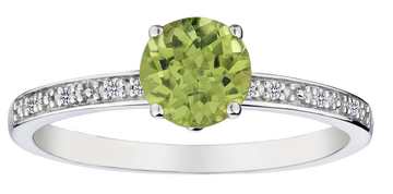 Genuine Peridot & .03 Carat of Diamonds Ring, 10kt White Gold.....................NOW