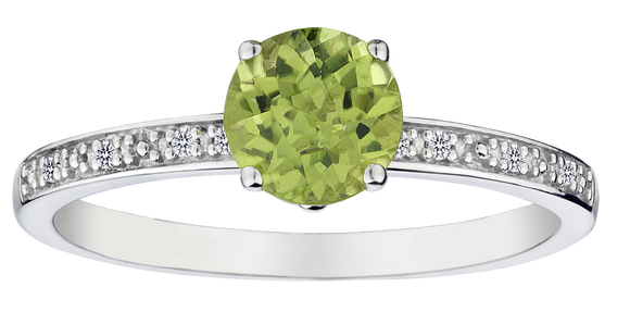 Genuine Peridot & .03 Carat of Diamonds Ring, 10kt White Gold.....................NOW