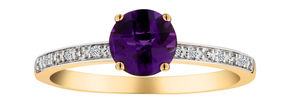 Genuine Amethyst and .03 Carat of Diamonds Ring, 10kt Yellow Gold.....................NOW