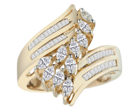 1.00 Carat of Diamonds "Waterfall" Ring, 14kt Yellow Gold.....................NOW