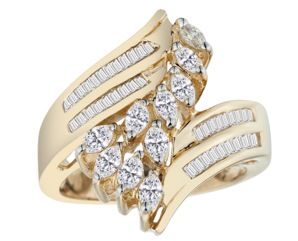 1.00 Carat of Diamonds "Waterfall" Ring, 14kt Yellow Gold.....................NOW