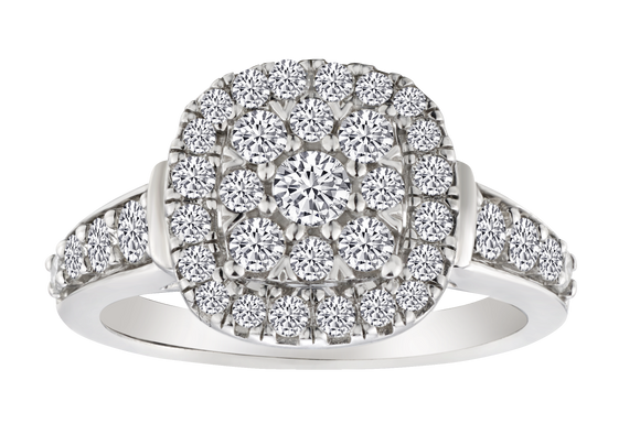 1.00 Carat of Diamonds Double Halo Engagement Ring, 14kt White Gold.....................NOW