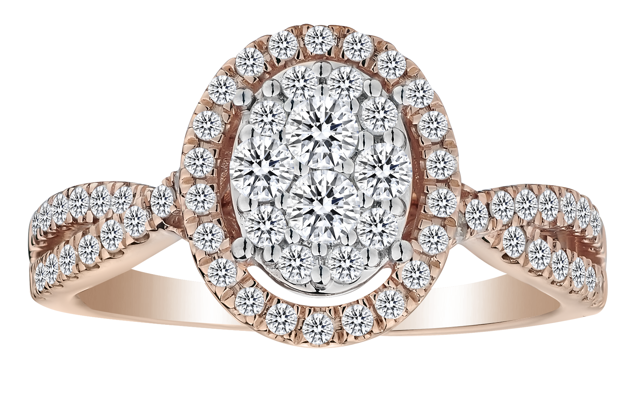 .75 Carat of Diamonds Oval Cluster Halo Ring, 10kt Rose Gold.....................NOW