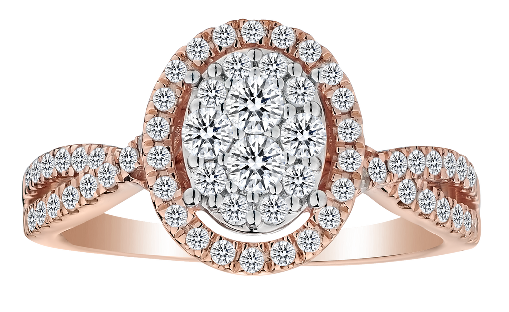 .75 Carat of Diamonds Oval Cluster Halo Ring, 10kt Rose Gold.....................NOW