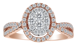 .75 Carat of Diamonds Oval Cluster Halo Ring, 10kt Rose Gold.....................NOW