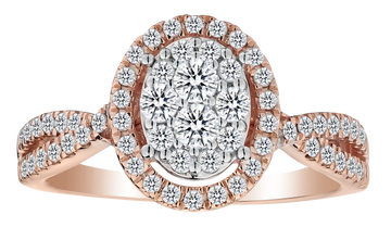 .75 Carat of Diamonds Oval Cluster Halo Ring, 10kt Rose Gold.....................NOW