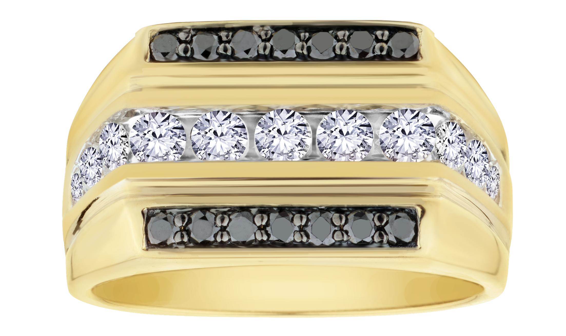 1.25 Carats of Black and White Diamonds Gentleman's Ring, 10kt Yellow Gold.....................NOW