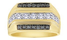 1.25 Carats of Black and White Diamonds Gentleman's Ring, 10kt Yellow Gold.....................NOW