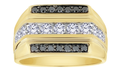 1.25 Carats of Black and White Diamonds Gentleman's Ring, 10kt Yellow Gold.....................NOW
