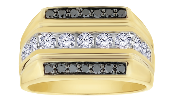 1.25 Carats of Black and White Diamonds Gentleman's Ring, 10kt Yellow Gold.....................NOW