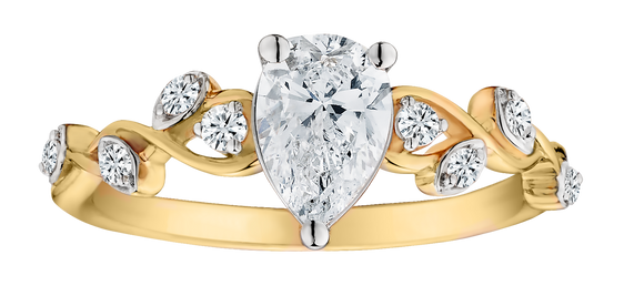 .90 Carat of Lab Grown Diamonds Pear Ring, 10kt Yellow Gold.....................NOW