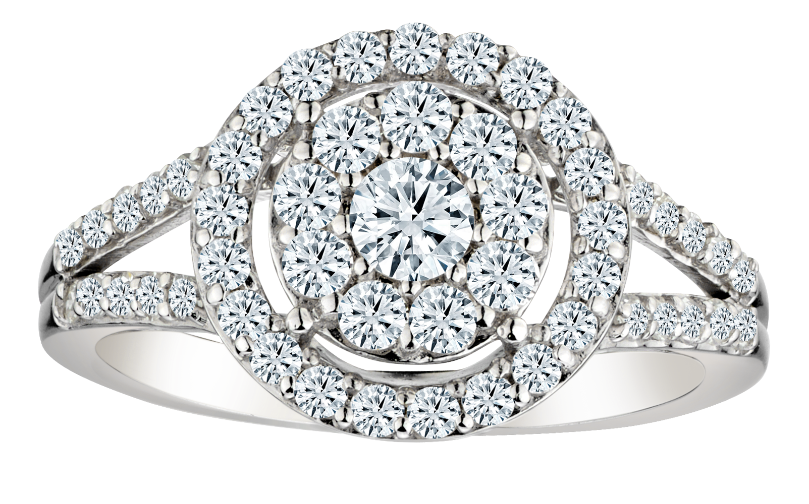 .75 Carat of Lab Grown Diamond Double Halo Ring, 10kt White Gold.....................NOW