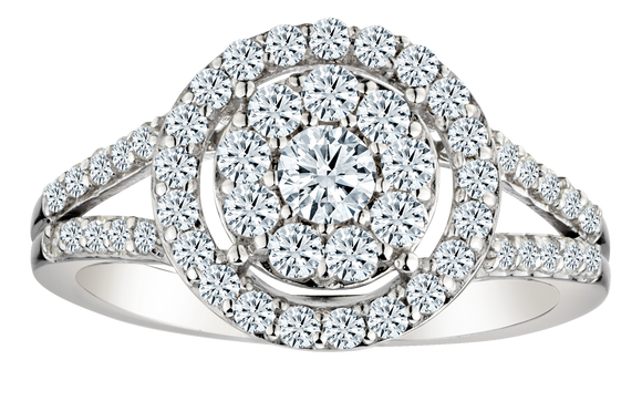 .75 Carat of Lab Grown Diamond Double Halo Ring, 10kt White Gold.....................NOW