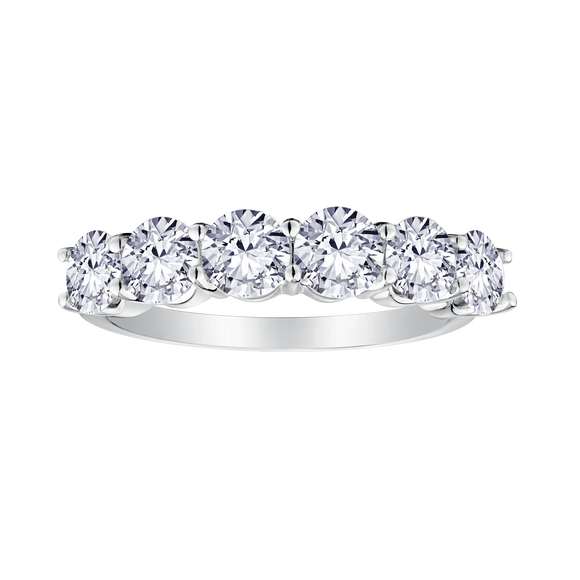 2.00+ Carat Of Lab Grown Diamonds 6 Stone Anniversary Ring, 14kt White Gold.....................NOW