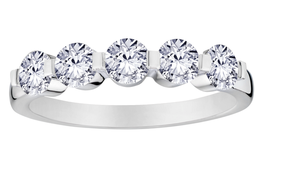 1.00 Carat Of Lab Grown Diamonds 5 Stone Anniversary Band, 14kt White Gold.....................NOW