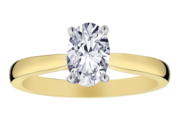 1.00+ Carat Of Lab Grown Diamonds "Oval" Cut Hidden Halo Ring, 14kt Two Tone.....................NOW