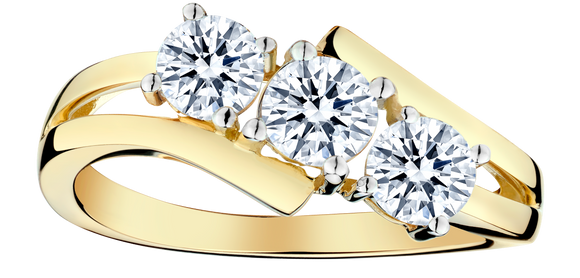 1.00 Carat of Lab Grown Diamonds "Past, Present, Future" Ring, 14kt Yellow Gold.....................NOW