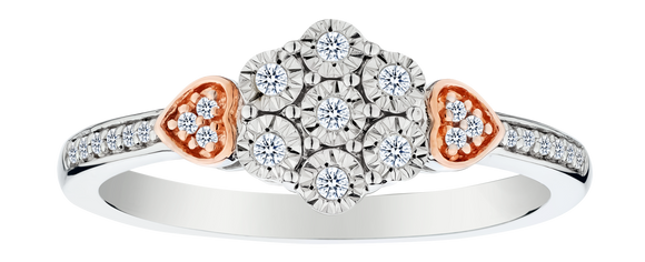 .10 Carat of Lab Grown Diamonds "Hearts & Flower" Ring, Silver.....................NOW