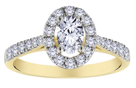 .87 Carat of Lab Grown Diamonds Oval Halo Engagement Ring, 10kt Yellow Gold.....................NOW