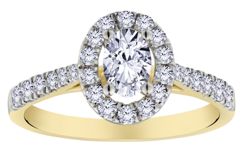 .87 Carat of Lab Grown Diamonds Oval Halo Engagement Ring, 10kt Yellow Gold.....................NOW