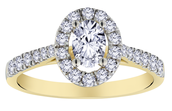 .87 Carat of Lab Grown Diamonds Oval Halo Engagement Ring, 10kt Yellow Gold.....................NOW