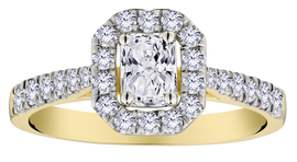 .87 Carat of Lab Grown Diamonds Radiant Halo Ring, 10kt Yellow Gold.....................NOW