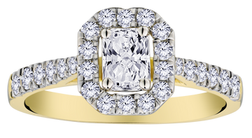 .87 Carat of Lab Grown Diamonds Radiant Halo Ring, 10kt Yellow Gold.....................NOW