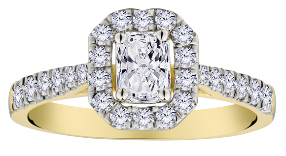 .87 Carat of Lab Grown Diamonds Radiant Halo Ring, 10kt Yellow Gold.....................NOW