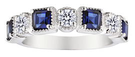 .48 Carat of Lab Grown Diamonds & Created Blue Sapphire Ring, Silver.....................NOW