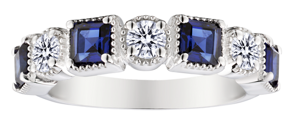 .48 Carat of Lab Grown Diamonds & Created Blue Sapphire Ring, Silver.....................NOW