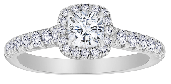 1.03+ Carat Of Lab Grown Diamonds "Cushion" Cut Ring, 10kt White Gold.....................NOW