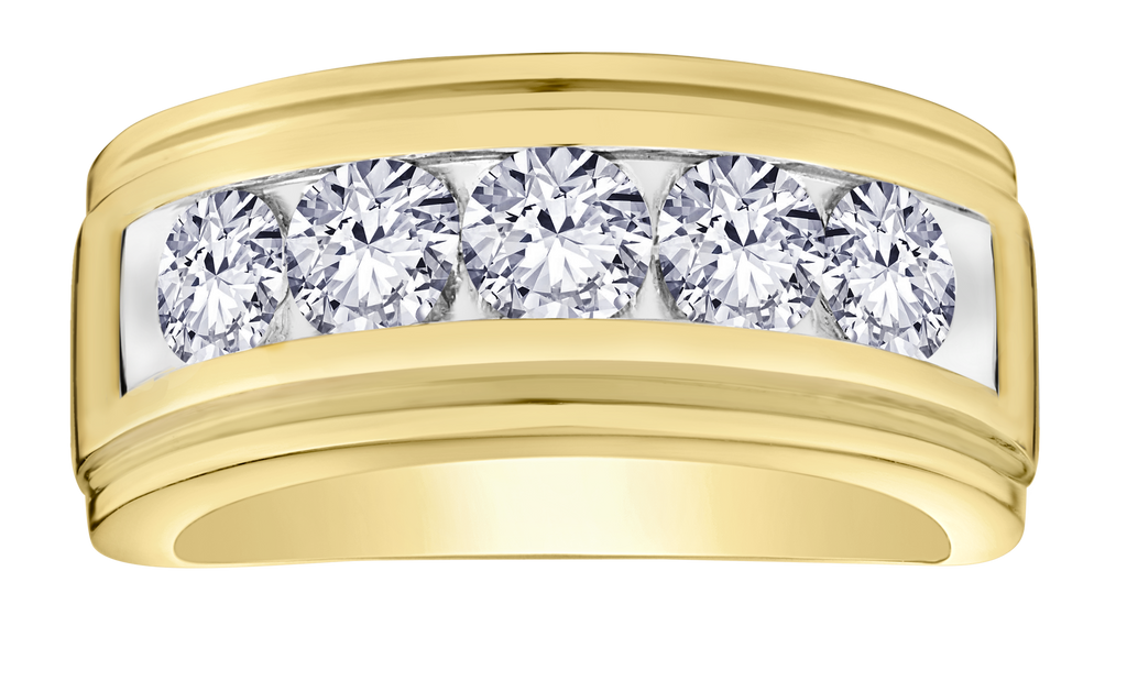 2.00 Carat Of Lab Grown Diamonds 5 Stone Men's Ring, 10kt Yellow Gold.....................NOW