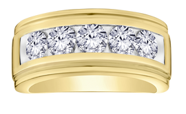 2.00 Carat Of Lab Grown Diamonds 5 Stone Men's Ring, 10kt Yellow Gold.....................NOW