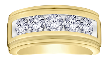2.00 Carat Of Lab Grown Diamonds 5 Stone Men's Ring, 10kt Yellow Gold.....................NOW