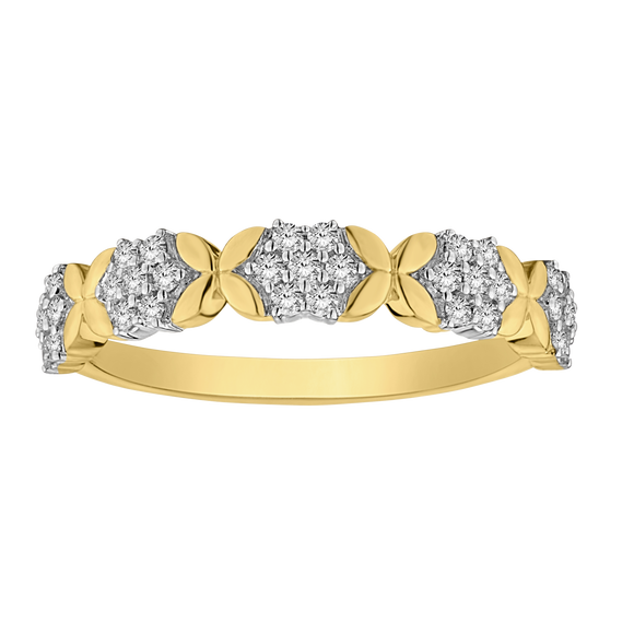.25 Carat of Lab Grown Diamonds Flower "XOXO" Ring, 10kt Yellow Gold.....................NOW