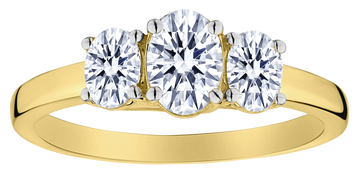 1.00 Carat Of Lab Grown Oval Diamonds "Past, Present, Future" Ring, 10Kt Yellow Gold.....................NOW