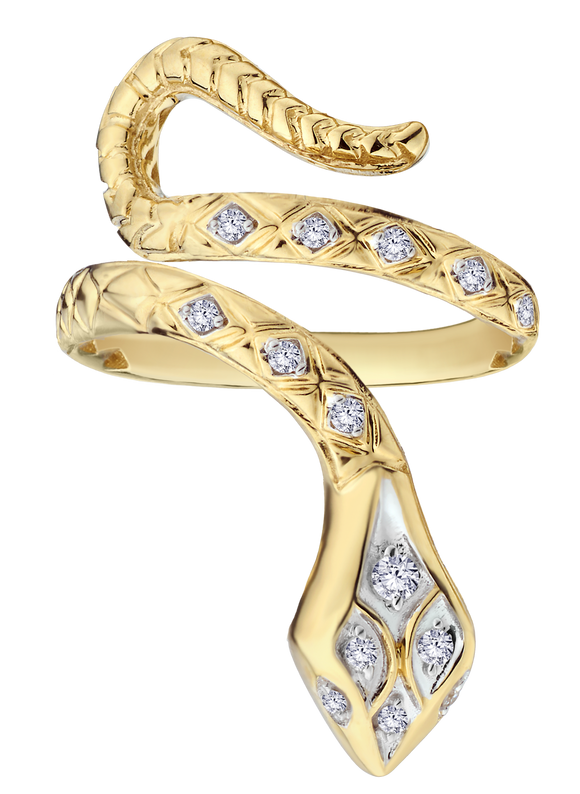 .10 Carat Of Lab Grown Diamonds "Snake" Ring, 10Kt Yellow Gold