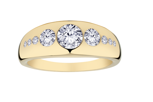 1.00 Carat Of Lab Grown Diamonds "Past, Present, Future" Ring, 10kt Yellow Gold.....................NOW