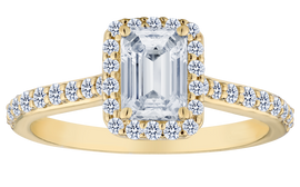1.00+ Carat Of Lab Grown Diamonds "Emerald" Cut Halo Ring, 10kt Yellow Gold.....................NOW
