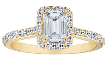 1.00+ Carat Of Lab Grown Diamonds "Emerald" Cut Halo Ring, 10kt Yellow Gold.....................NOW - Griffin Jewellery Designs