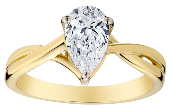 1.00+ Carat of Lab Grown Diamond "Pear" Cut Solitaire Ring, 10kt Yellow Gold.....................NOW