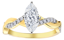 1.20+ Carat of Lab Grown Diamonds "Marquise" Cut Engagement Ring, 10kt Yellow Gold.....................NOW