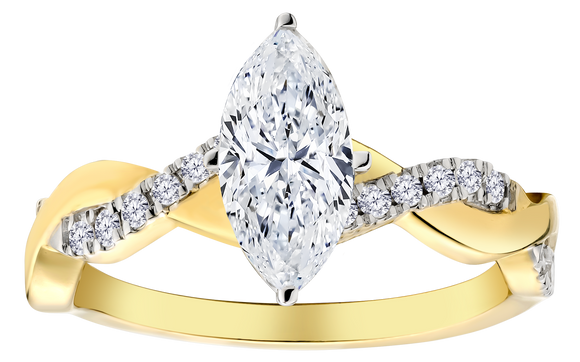 1.20+ Carat of Lab Grown Diamonds "Marquise" Cut Engagement Ring, 10kt Yellow Gold.....................NOW