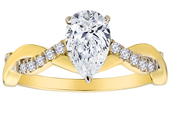 1.20+ Carat of Lab Grown Diamonds "Pear" Cut Engagement Ring, 10kt Yellow Gold.....................NOW