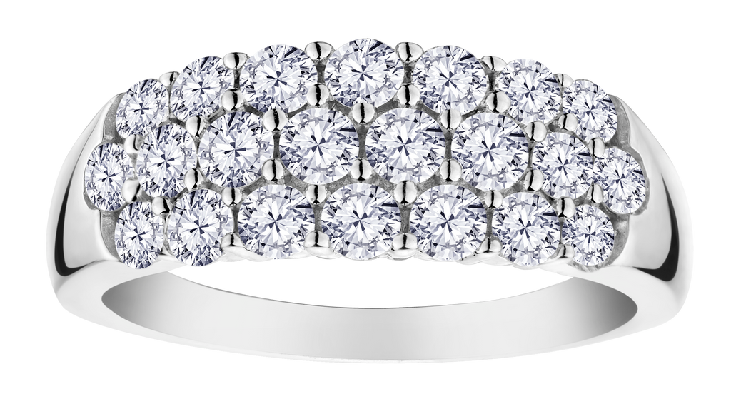 1.25 Carat of Lab Grown Diamonds 3-Row Ring, Sterling Silver.....................NOW