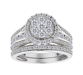 1.50 Carat of Diamonds Halo Ring Set, 10kt White Gold.....................NOW
