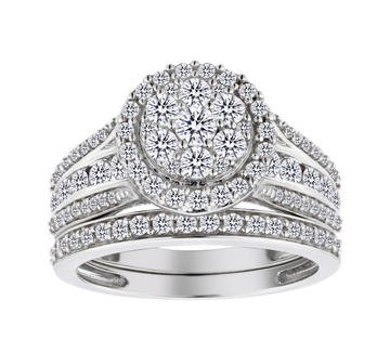 1.50 Carat of Diamonds Halo Ring Set, 10kt White Gold.....................NOW