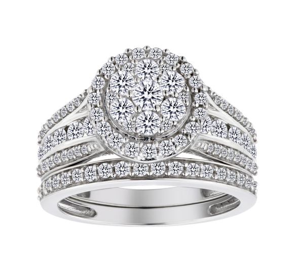 1.50 Carat of Diamonds Halo Ring Set, 10kt White Gold.....................NOW