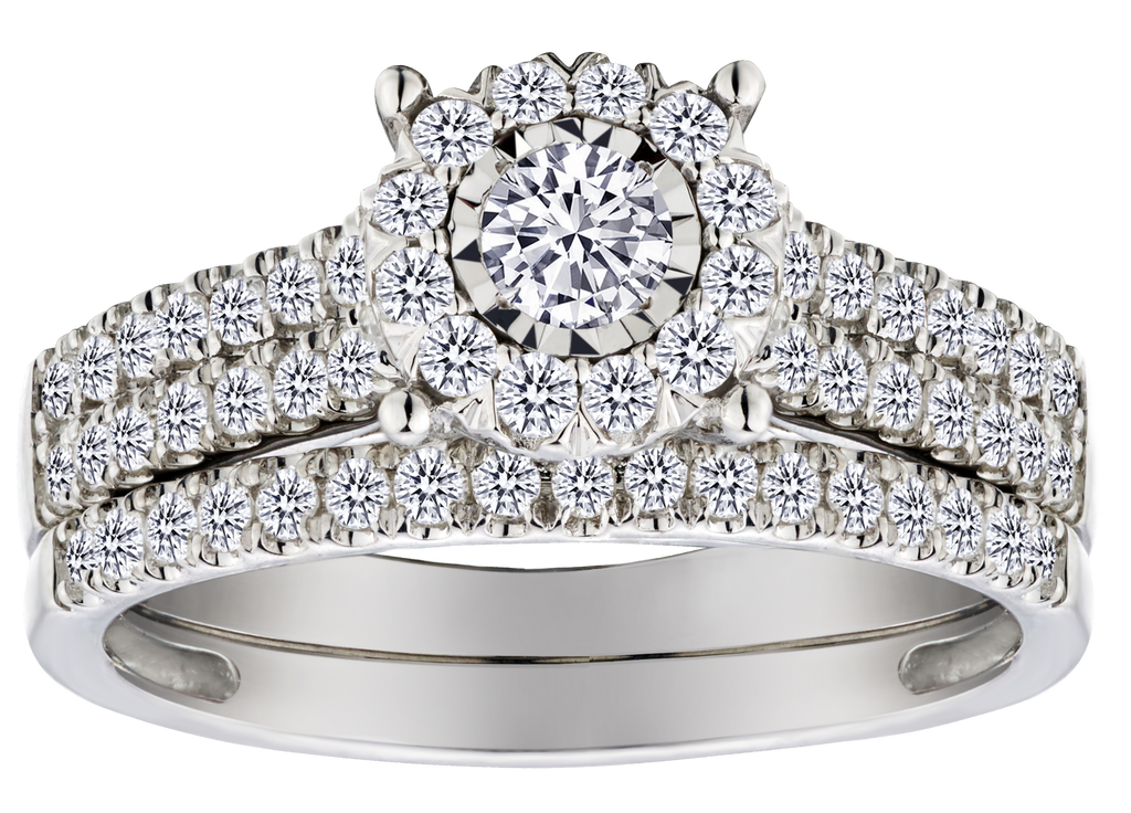 1.00 Carat of Diamonds "Halo" Ring Set, 14kt White Gold.....................NOW